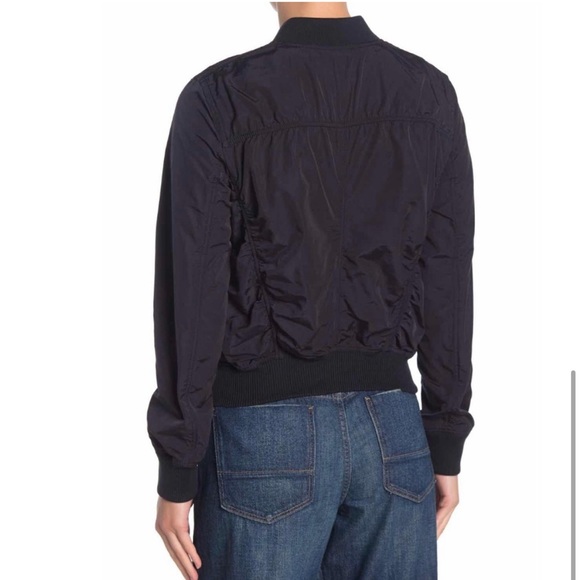 VINCE Ruched Shrunken Bomber Jacket in Coastal Blue: Sz S - Picture 4 of 11